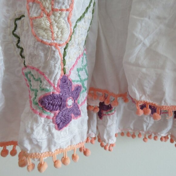 ANTICA SARTORIA Floral Babydoll Embroidered Coastal Smocked Mini Dress - Size L - Picture 12 of 14